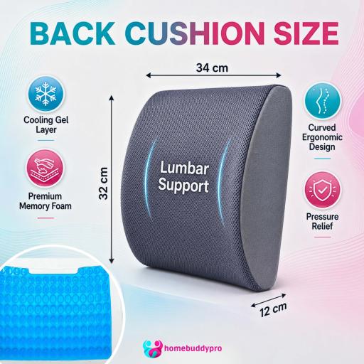 HomeBuddyPro Memory Foam Lumbar Support Cushion for Office Chair & Car, Ergonomic Back Cushion - image 6