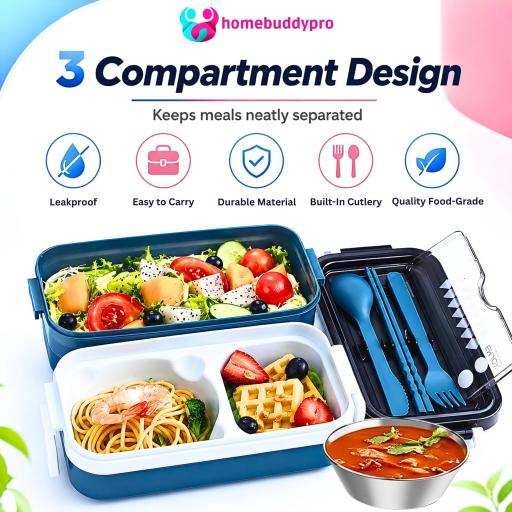 304 Stainless Steel Double Layer Lunch Box with Insulated Bag, 1.5L Bekas Makanan Tahan Panas - image 3