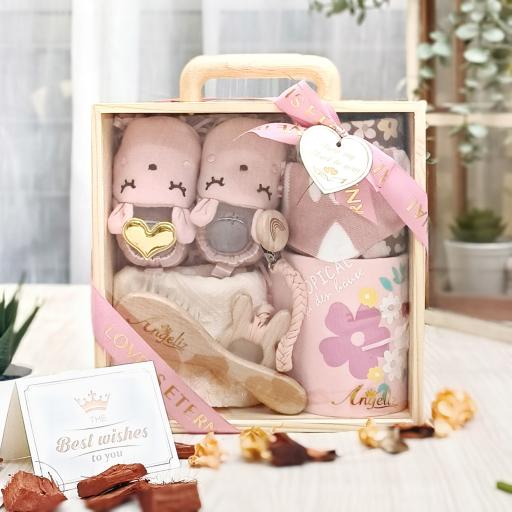 Angeliz Lovely Beginner Wooden Baby Hamper Gift Box Pink 10pcs - image 1
