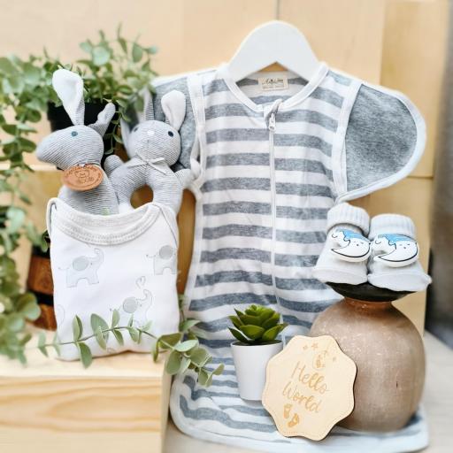 Angeliz Twin Bunny Swaddle Wooden Baby Hamper Gift Box Neutral 8pcs - image 2
