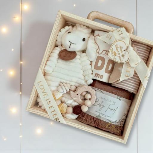 Angeliz Lovely Sheep Wooden Baby Hamper Gift Box Set Neutral 8pcs - image 1