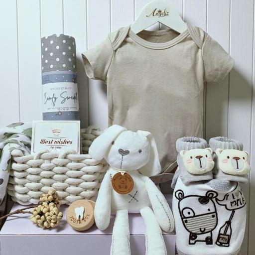 Angeliz Pa&Ma Bunny Toothbox Memory Baby Hamper Basket Gift Set Neutral 8pcs - image 2