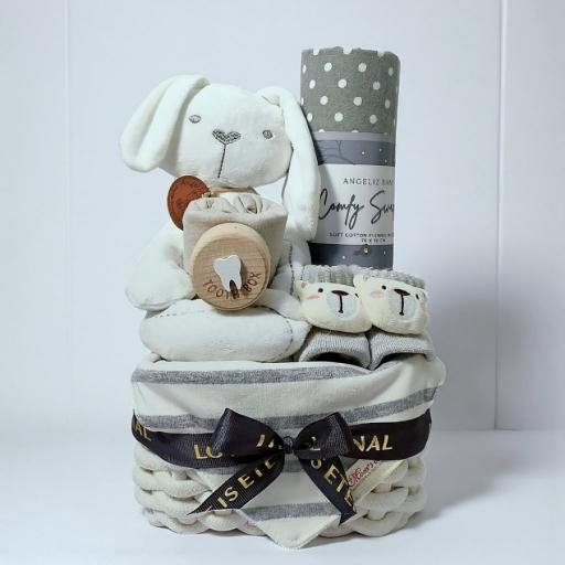 Angeliz Pa&Ma Bunny Toothbox Memory Baby Hamper Basket Gift Set Neutral 8pcs - image 1