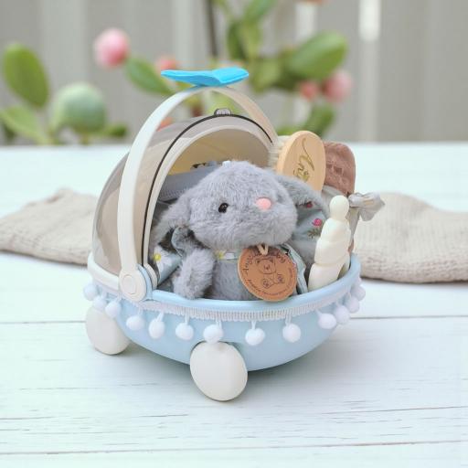 Angeliz Mini Cart Grooming Bunny Baby Hamper Gift Basket Set 9 Pcs- Blue - image 3
