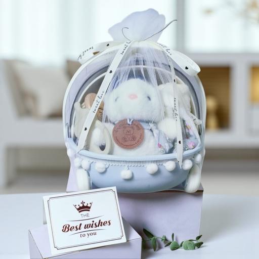 Angeliz Mini Cart Grooming Bunny Baby Hamper Gift Basket Set 9 Pcs- Blue - image 2