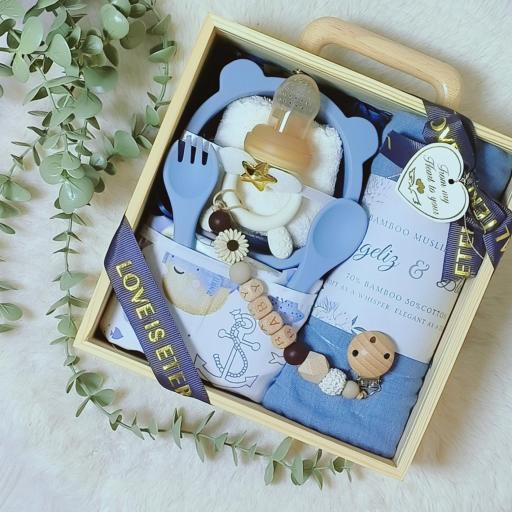 Angeliz First Meal Feeding Wooden Baby Hamper Gift Set 10pcs - Navy - image 2