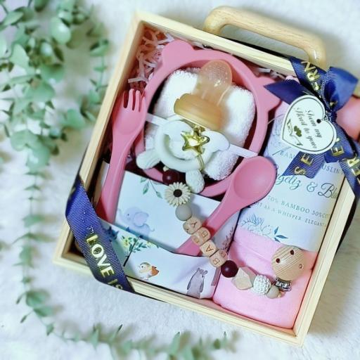 Angeliz First Meal Feeding Wooden Baby Hamper Gift Box Set 10pcs - Maroon - image 2