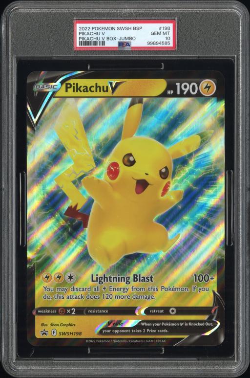 2022 Pokemon SWSH BSP Pikachu V Box SWSH198 Jumbo PSA 10 - image 2