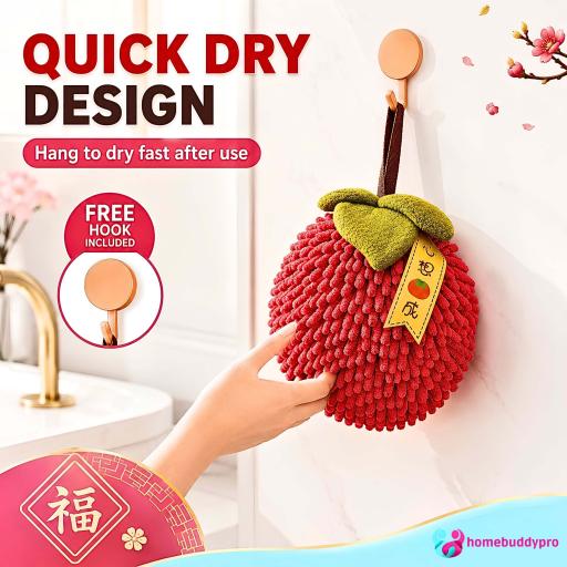 Chinese New Year Hand Towel Quick Dry Strong Water Absorbent Microfiber Towels Free Hook - image 6