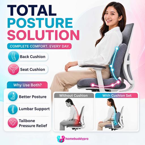 HomeBuddyPro Memory Foam Lumbar Support Cushion for Office Chair & Car, Ergonomic Back Cushion - image 4