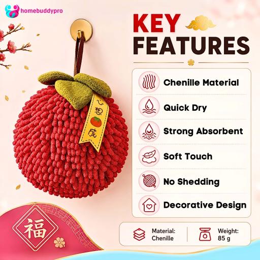 Chinese New Year Hand Towel Quick Dry Strong Water Absorbent Microfiber Towels Free Hook - image 2