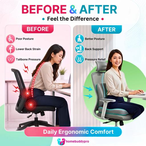 HomeBuddyPro Memory Foam Lumbar Support Cushion for Office Chair & Car, Ergonomic Back Cushion - image 5