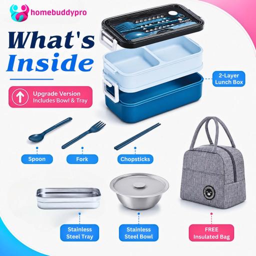 304 Stainless Steel Double Layer Lunch Box with Insulated Bag, 1.5L Bekas Makanan Tahan Panas - image 2
