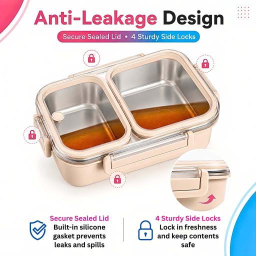 HomeBuddyPro 304 Stainless Steel Lunch Box 2/3/4 Compartments Anti-Leak Bento Box Set Bekas Makanan - image 9