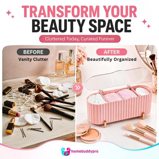 Dustproof Makeup Organizer Box with Transparent Cover, Cosmetic Storage Holder - image 7