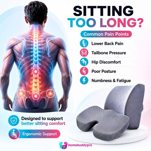 HomeBuddyPro Memory Foam Lumbar Support Cushion for Office Chair & Car, Ergonomic Back Cushion - image 2