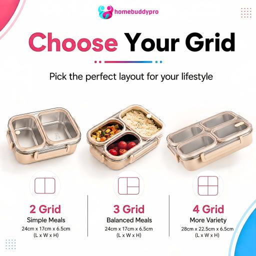 HomeBuddyPro 304 Stainless Steel Lunch Box 2/3/4 Compartments Anti-Leak Bento Box Set Bekas Makanan - image 5