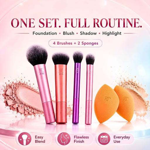 Real Techniques Everyday Essentials Makeup Brush Set RT Berus Solek with Bonus Sponge - image 8