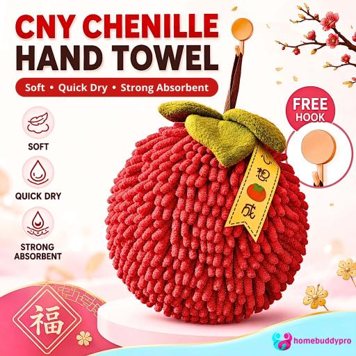 Chinese New Year Hand Towel Quick Dry Strong Water Absorbent Microfiber Towels Free Hook - image 1