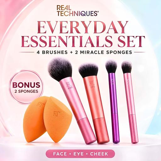 Real Techniques Everyday Essentials Makeup Brush Set RT Berus Solek with Bonus Sponge - image 9