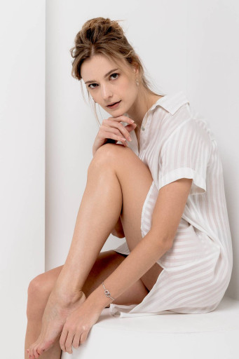 Button-Down Shirt Dress (Orange, Satiny Strips) - image 2
