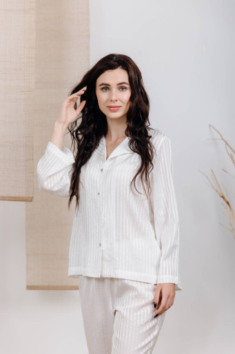 Pajama Set, Long (Orange, Satiny Strips) - image 2