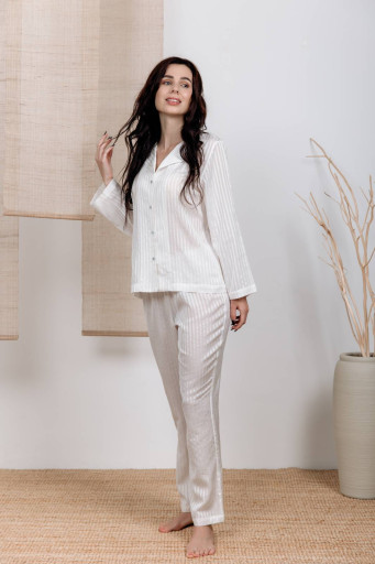 Pajama Set, Long (Orange, Satiny Strips) - image 1