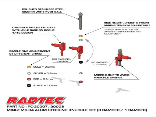 Radtec Mini-Z MR-04 Alu Steering Knuckle Set, Red, 0 Camber - image 4