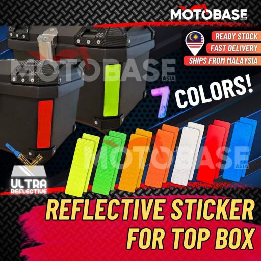 Top Box Safety Reflective Sticker [2 pcs] Yellow Green Orange White Red Blue Fluorescent 3M Motorcycle - image 1