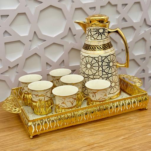 White-Gold Thermos Flask & Cups & Tray Set (8-piece) - image 1