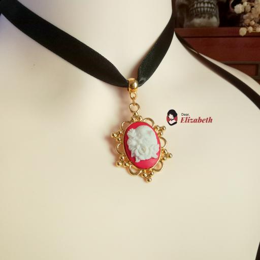 Rosa Muerte Floral Gothic Victorian Skull Ribbon Choker - image 3