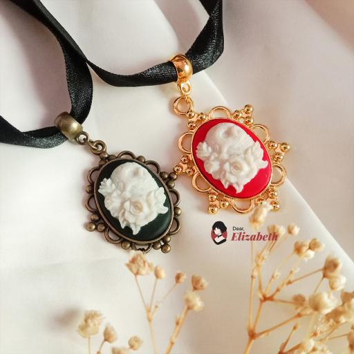 Rosa Muerte Floral Gothic Victorian Skull Ribbon Choker - image 1