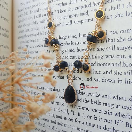 Lady Agatha Black Agate Stone Crystal Necklace Set - image 6