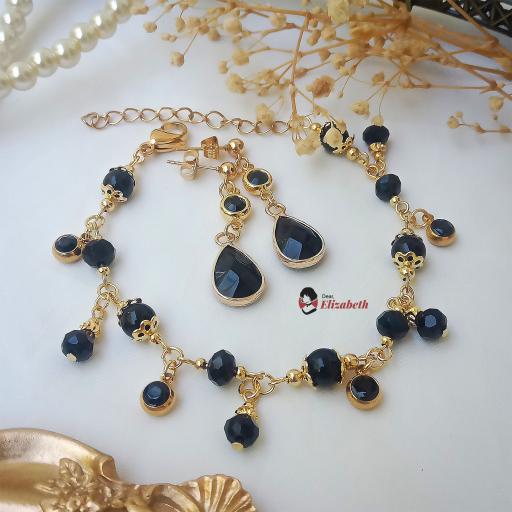 Lady Agatha Black Agate Stone Crystal Necklace Set - image 4