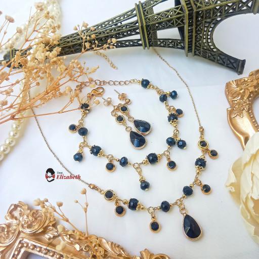 Lady Agatha Black Agate Stone Crystal Necklace Set - image 3