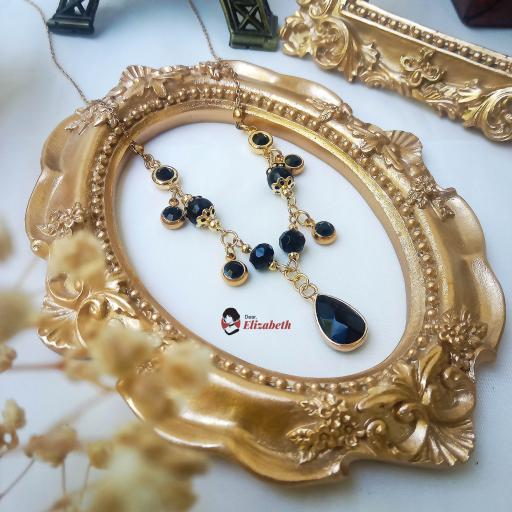 Lady Agatha Black Agate Stone Crystal Necklace Set - image 2