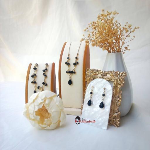 Lady Agatha Black Agate Stone Crystal Necklace Set - image 1
