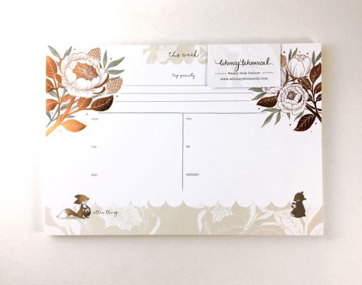 Fox, Bear & David Austin Rose - Copper Foil Weekly Desk Planner | Botanical Collection - https://hitpay-production.s3.ap-southeast-1.amazonaws.com/products/9df6e62e37d449f49673edb075245f07.jpeg