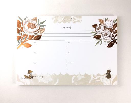 Fox, Bear & David Austin Rose - Copper Foil Weekly Desk Planner | Botanical Collection - https://hitpay-production.s3.ap-southeast-1.amazonaws.com/products/9df6e62e43d64f82b5f5ed08fd95b991.jpeg