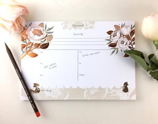 Fox, Bear & David Austin Rose - Copper Foil Weekly Desk Planner | Botanical Collection - https://hitpay-production.s3.ap-southeast-1.amazonaws.com/products/9df6e62e6640428cb1276324f4e2a33c.jpeg