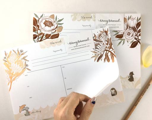 30% OFF - Rabbit, Hedgehog & King Protea - Copper Foil Weekly Desk Planner | Botanical Collection (Special Discount) - https://hitpay-production.s3.ap-southeast-1.amazonaws.com/products/9df6e78b25da4638b63fd68cbccf075b.jpeg