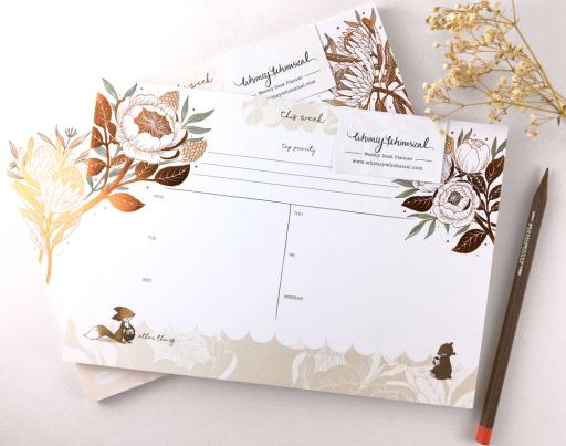 Rabbit, Hedgehog & King Protea - Copper Foil Weekly Desk Planner | Botanical Collection - https://hitpay-production.s3.ap-southeast-1.amazonaws.com/products/9df6eacce5324084bade8a3998aee70f.jpeg