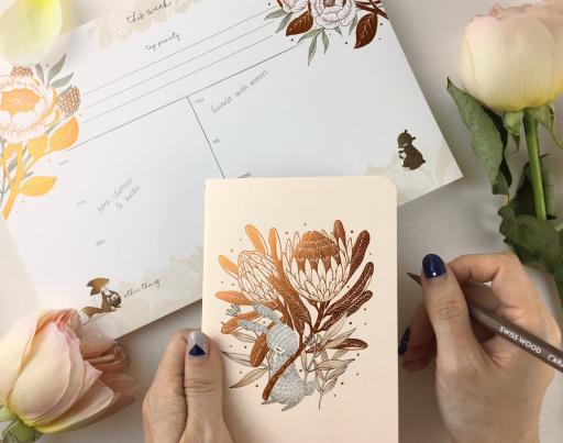 Copper Foil Botanical Pocket Notebook - King Protea & David Austin | Botanical Collection (Minor Defect Sale) - https://hitpay-production.s3.ap-southeast-1.amazonaws.com/products/9df6edccd24e44d3b03242800b533899.jpeg