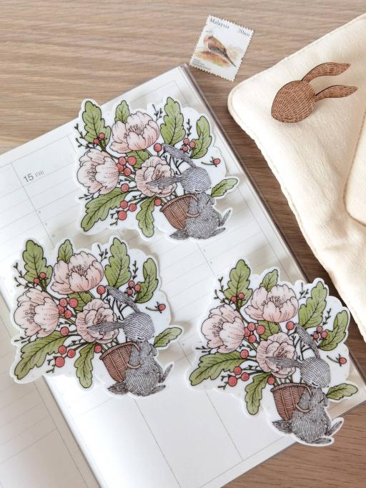 Rabbit's Blooming Basket - Waterproof Sticker - https://hitpay-production.s3.ap-southeast-1.amazonaws.com/products/9df71fd163854582921bc779a6e20e5e.jpeg