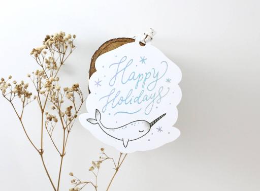 Happy Holidays Narwhal - Holographic Foil Christmas Gift Tags - https://hitpay-production.s3.ap-southeast-1.amazonaws.com/products/9dfb457b59f44e8695a511bf48f52460.jpeg