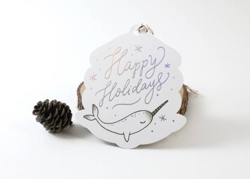 Happy Holidays Narwhal - Holographic Foil Christmas Gift Tags (Special Discount) - image 3