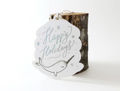 Happy Holidays Narwhal - Holographic Foil Christmas Gift Tags (Special Discount) - image 2