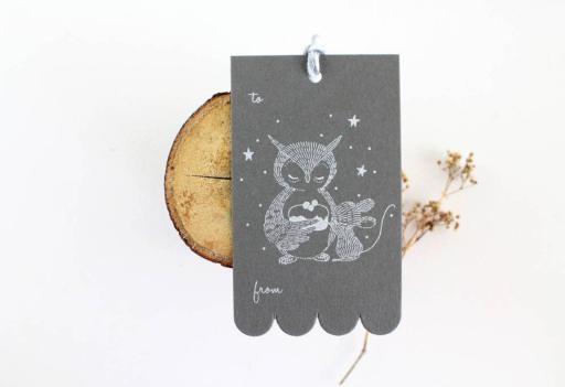Owl, Mouse & Sweet Cake – Silver White Ink on Sombre Grey Card Gift Tags - https://hitpay-production.s3.ap-southeast-1.amazonaws.com/products/9dfb48702d454515ba749e00becbce06.jpeg