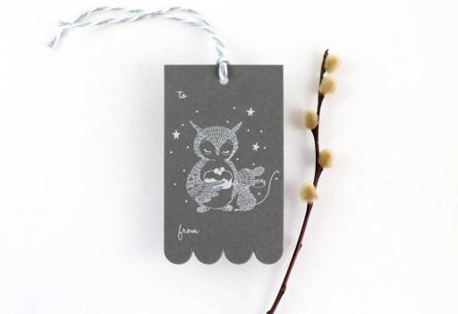 Owl, Mouse & Sweet Cake – Silver White Ink on Sombre Grey Card Gift Tags - https://hitpay-production.s3.ap-southeast-1.amazonaws.com/products/9dfb48702dc4459ba7b5828b5be35e9b.jpeg