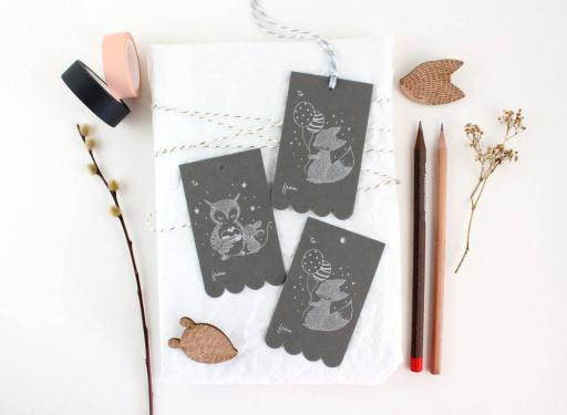 Owl, Mouse & Sweet Cake – Silver White Ink on Sombre Grey Card Gift Tags - https://hitpay-production.s3.ap-southeast-1.amazonaws.com/products/9dfb48703d57468d802ea88496796ece.jpeg